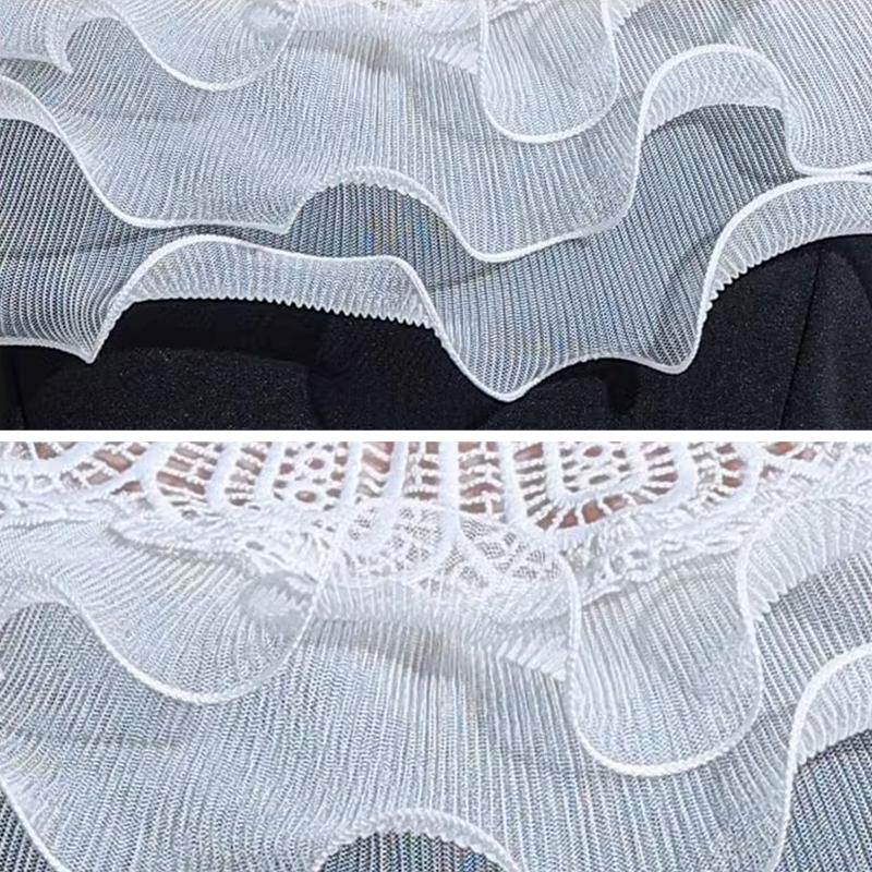 Women Party Mesh Cape Lace Shawl Fake Collar Shrug Wraps Ruffle Hollow Out Dresses Elegant Lady