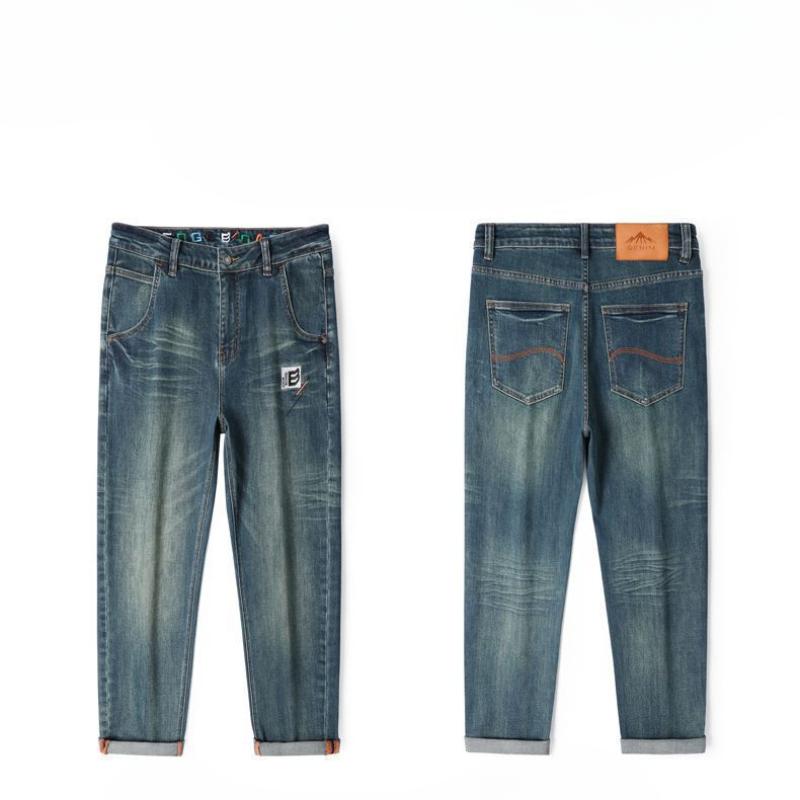 Джинсы-шаровары мужские весенние хлопковые эластичные брюки-шаровары мужские свободные весенние американские повседневные брюки Big Cow мужские весенние