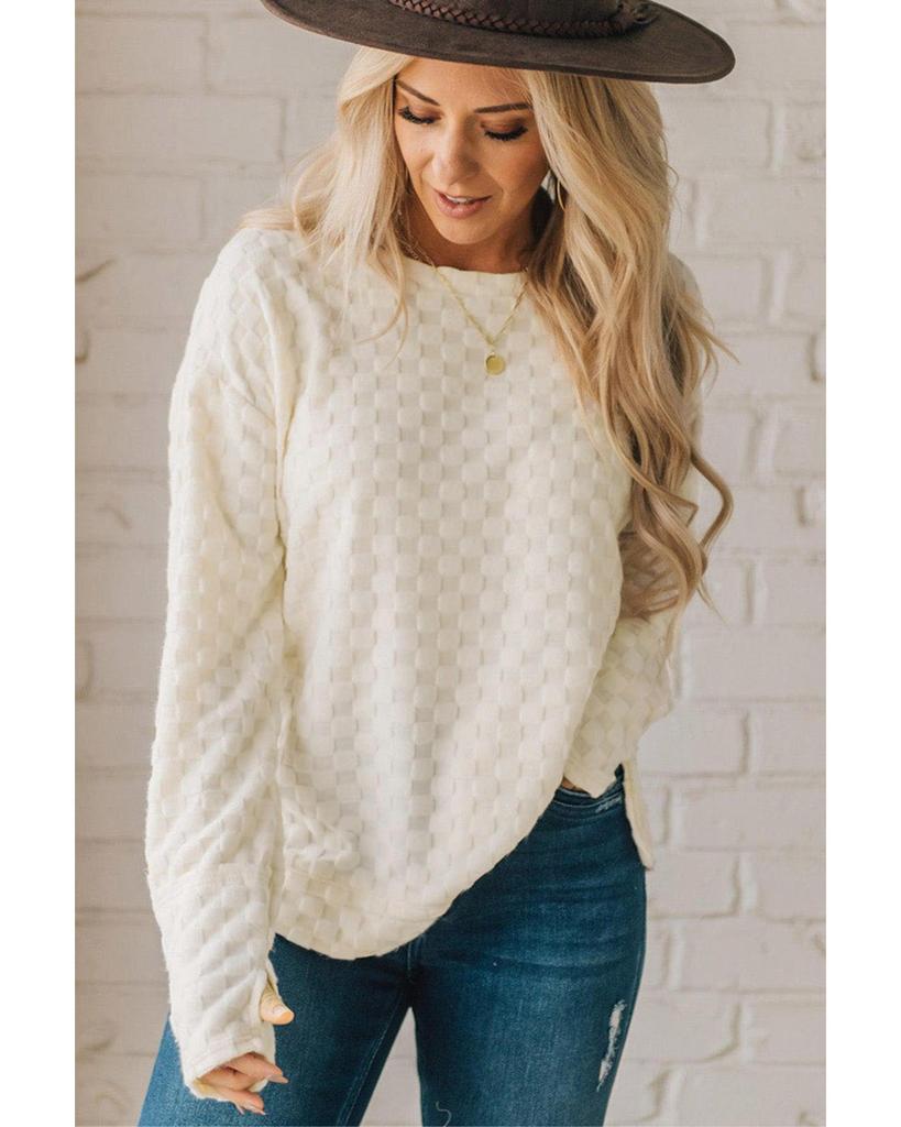 Azura Exchange Beige Solid Textured Thumbhole Sleeve Top