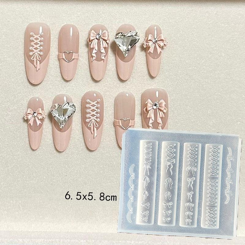 Сладкий бантик 3D силиконовая форма для ногтей Сердце Шаблоны для ногтей DIY Украшение для ногтей Пластины для стемпинга Инструменты для маникюрного дизайна