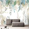 Фотообои, современная ручная роспись, тропические растения, листья, цветы и птицы, фрески для гостиной, спальни, водонепроницаемая наклейка на стену