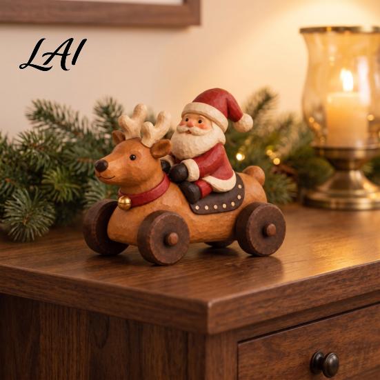 Small Christmas Decorations for Windowsill Santa Figurine Resin Reindeer Claus And Elk Car Ornament Retro Rustic Style Shelf Display Desktop