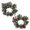 Christmas Candle Ring Artificial Pine Needle Pinecone Berries Garland Rustic Festive Candle Wreath for Home Table Centerpiece Decor