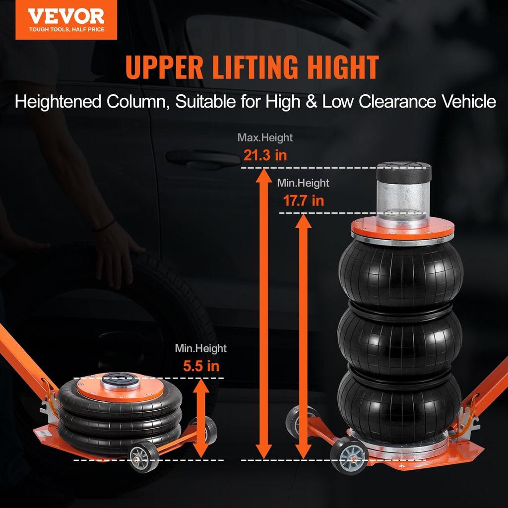 Air Jack 3 Ton/6600 lbs Pneumatic Jack with Heightened Column for Sedan