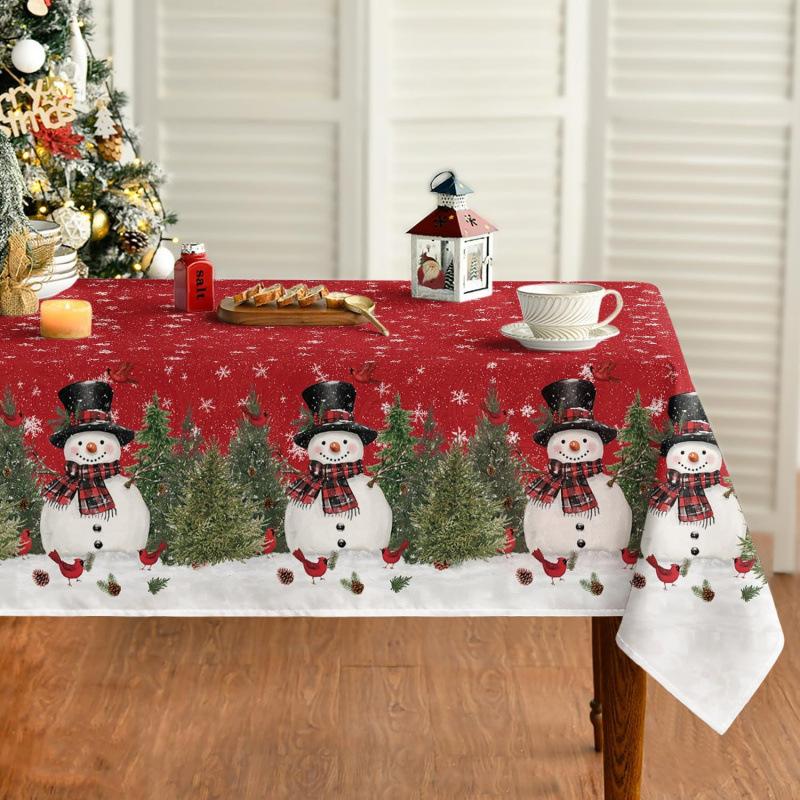 Christmas Polyester Tablecloth Snowman Print Decorative Cloth Light And DirtResistant Restaurant Atmosphere Decorative Long Tablecloth