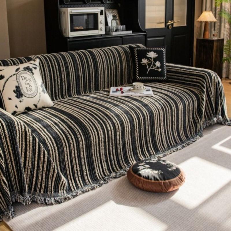Housses de canapé Funda Sofa Home Шениль Полосатый Диван Коврик Пледы Всесезонный Кемпинг Пикник Одеяло Чехол Чехол для Дивана