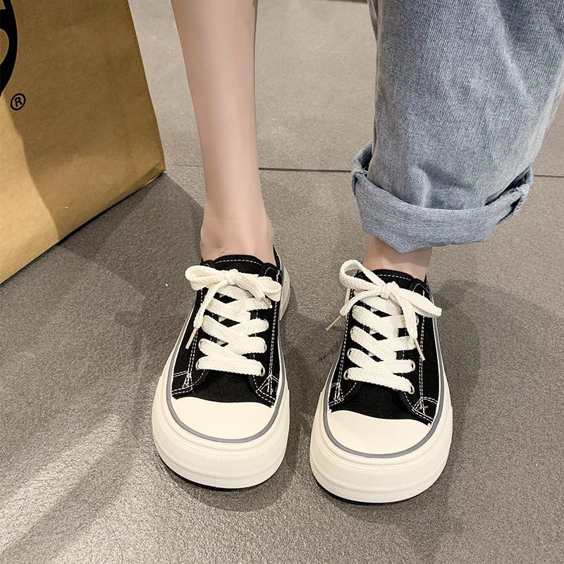 Новые весенне-летне-осенние новые толстые парусиновые кроссовки с круглым носком, подходящие для повседневной парусиновой обуви для студенток