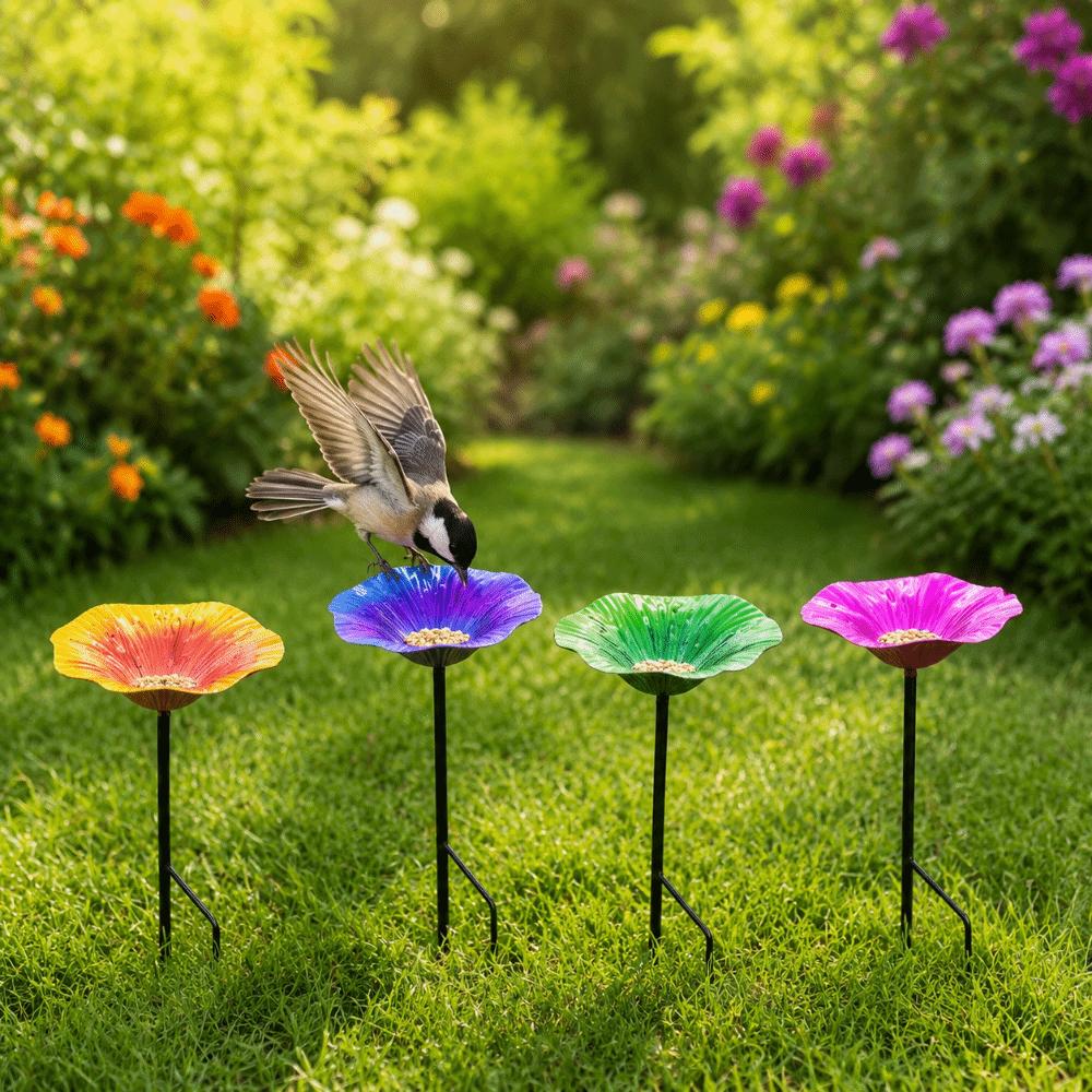 Flower Shaped Standing Bird Basin Detachable Bird Watering Station Bird Water Drinker Garden Decor