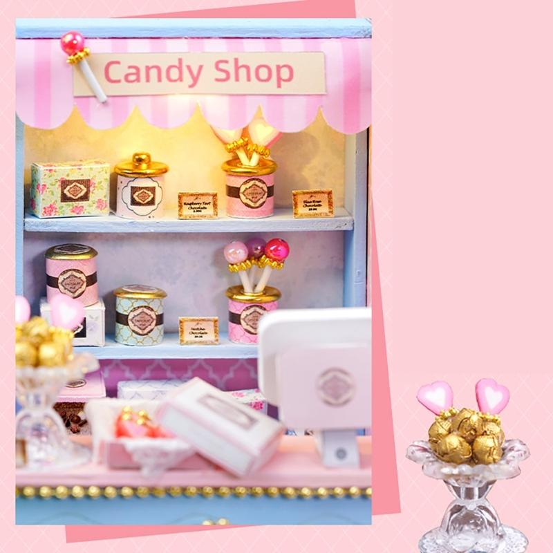 Wood Atelier Insert Candy Shop Model Dollhouses with Light Unique Craft Build Your Own Shop Model Craft