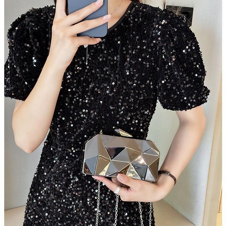 Acrylic Mini Box Clutch With Chain Silver Elegant Evening Bag For Daily Use