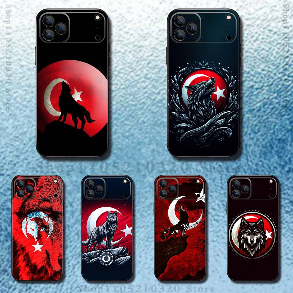 Крутой чехол для телефона с флагом турецкого волка для iPhone 17,16,15,14,13,12,11,Pro Max,XSX,,XR,SE,Mini,8,7,Мягкий силиконовый черный чехол