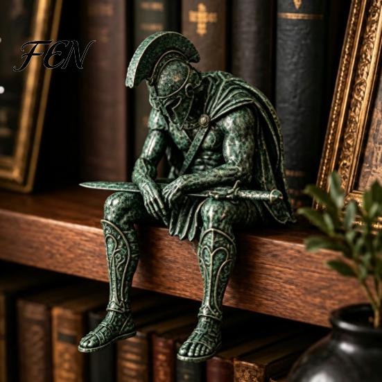 Фигурки Греческой Мифологии, Древний Воин, Сидящая Статуэтка-Полка, Фигурка Сидящего Солдата с Историческими Домашними Украшениями, Шлем, Настольное Украшение