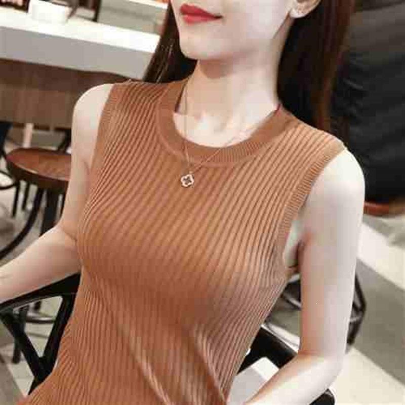 Ice silk crew neck sling vest for women's summer and Korean version versatile sleeveless inner knitted bottoming shirt and outer top for women
