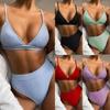 European and American Solid Color Split Sexy Triangle Bikini Swimsuit