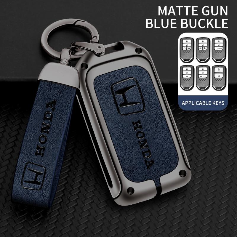 xzlbn8 Alloy Leather Car Smart Remote Key Cover Shell Protector Key Bag Auto Accessories For Honda Vezel City Civic Jazz BRV BR-V HRV
