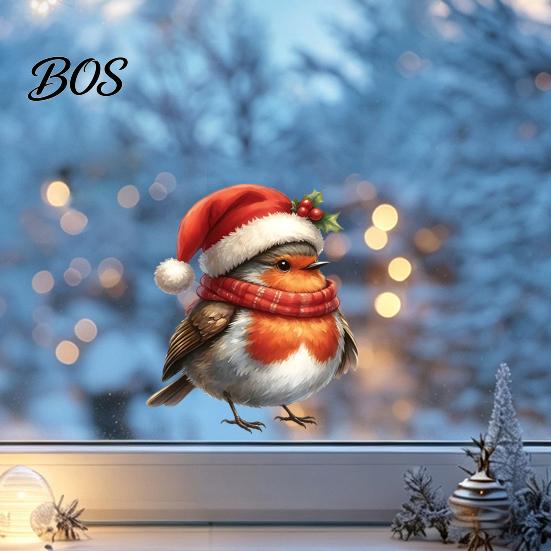 Holiday Glass Decals Christmas Bird Static Window Stickers, Cute Decorative Clings, PVC Waterproof Stickers for Festive Art Home Windows And