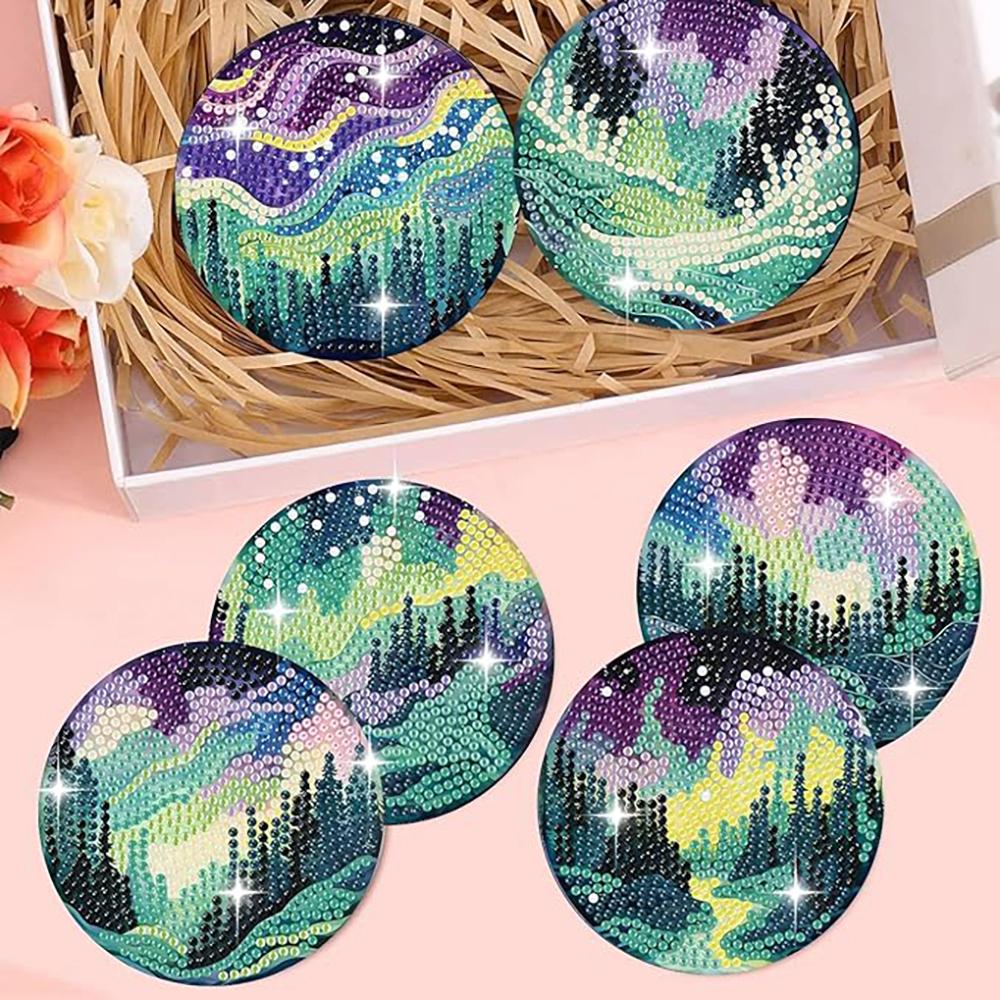 8 штук/набор подставок с узором «Аврора», расписанных алмазной мозаикой, подставки «Сделай сам» с держателем, подходят для начинающих и взрослых, подарки, товары для искусства и рукоделия