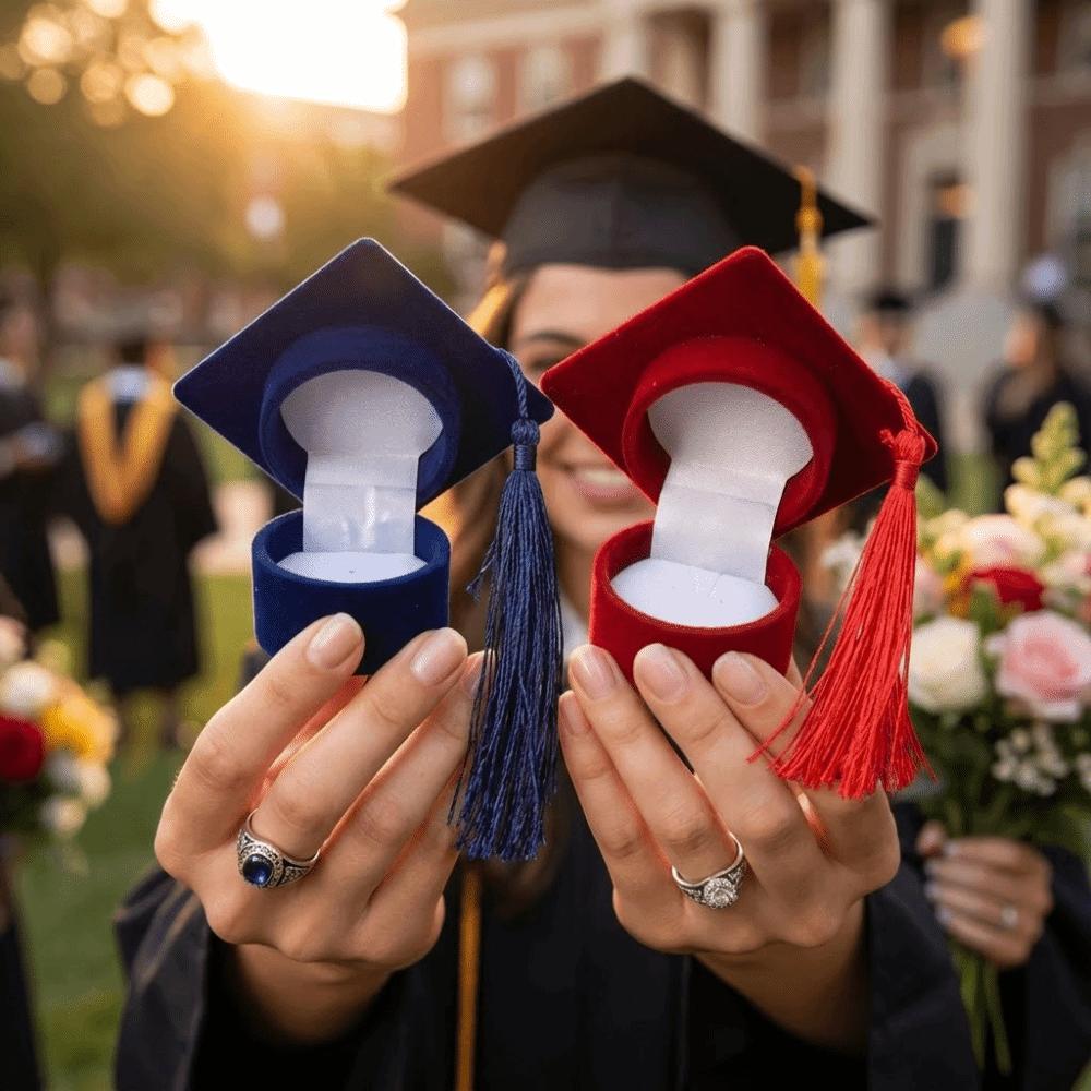 Velvet-Lined Graduation Cap Jewelry Box Phd Cap-Shaped Graduation Ring Box Presentation Box