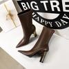Ботинки до середины икры Bigtree Shoes на массивном блочном каблуке, женские ботинки с острым носком на высоком каблуке, женские ботинки из искусственной кожи, осенне-зимняя обувь