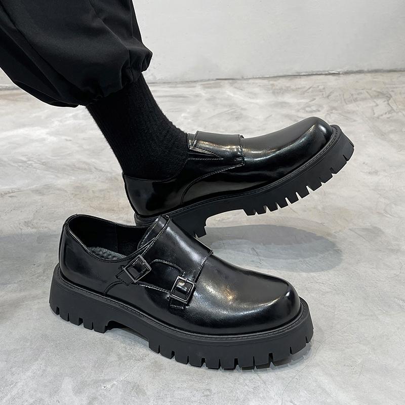 Модные мужские лакированные лоферы Мужская обувь Японский Корейский Уличный стиль Бизнес Черный Повседневный Толстая подошва Платформа Кожаные Свадебные туфли Мужские