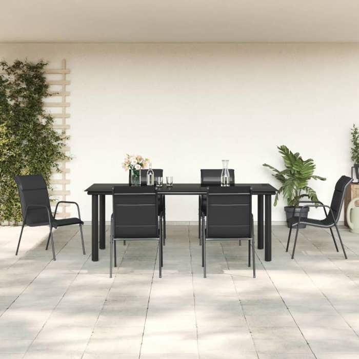 VidaXL Garden Dining Set 7 Pcs Black Textilene and Steel 3200716