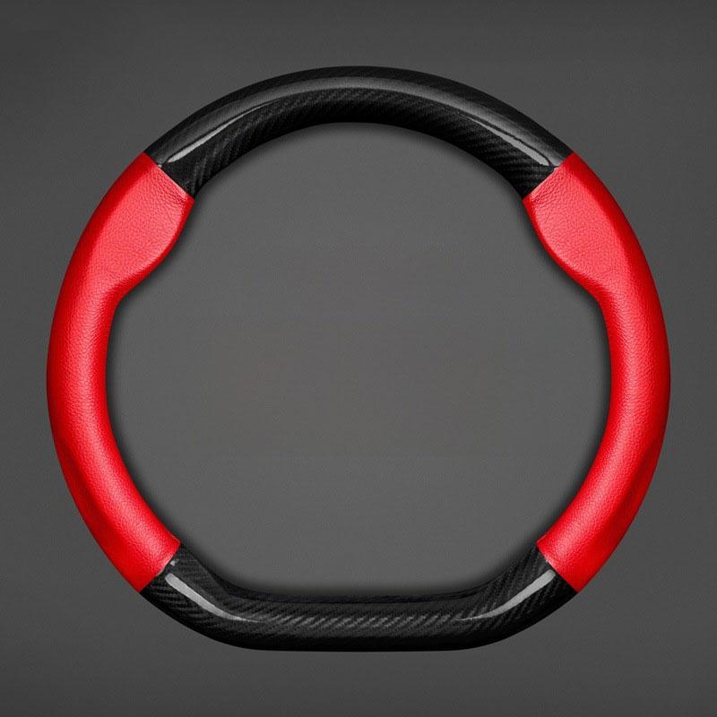 Genuine Leather Car Steering Wheel Cover, Carbon Fiber Grip, All-Season Anti-Slip Breathable Steering Wheel Cover for Vehicles