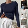 Женская футболка с круглым вырезом и длинным рукавом, облегающая футболка, однотонные цветные линии, украшения, эластичный пуловер, топы для повседневной носки