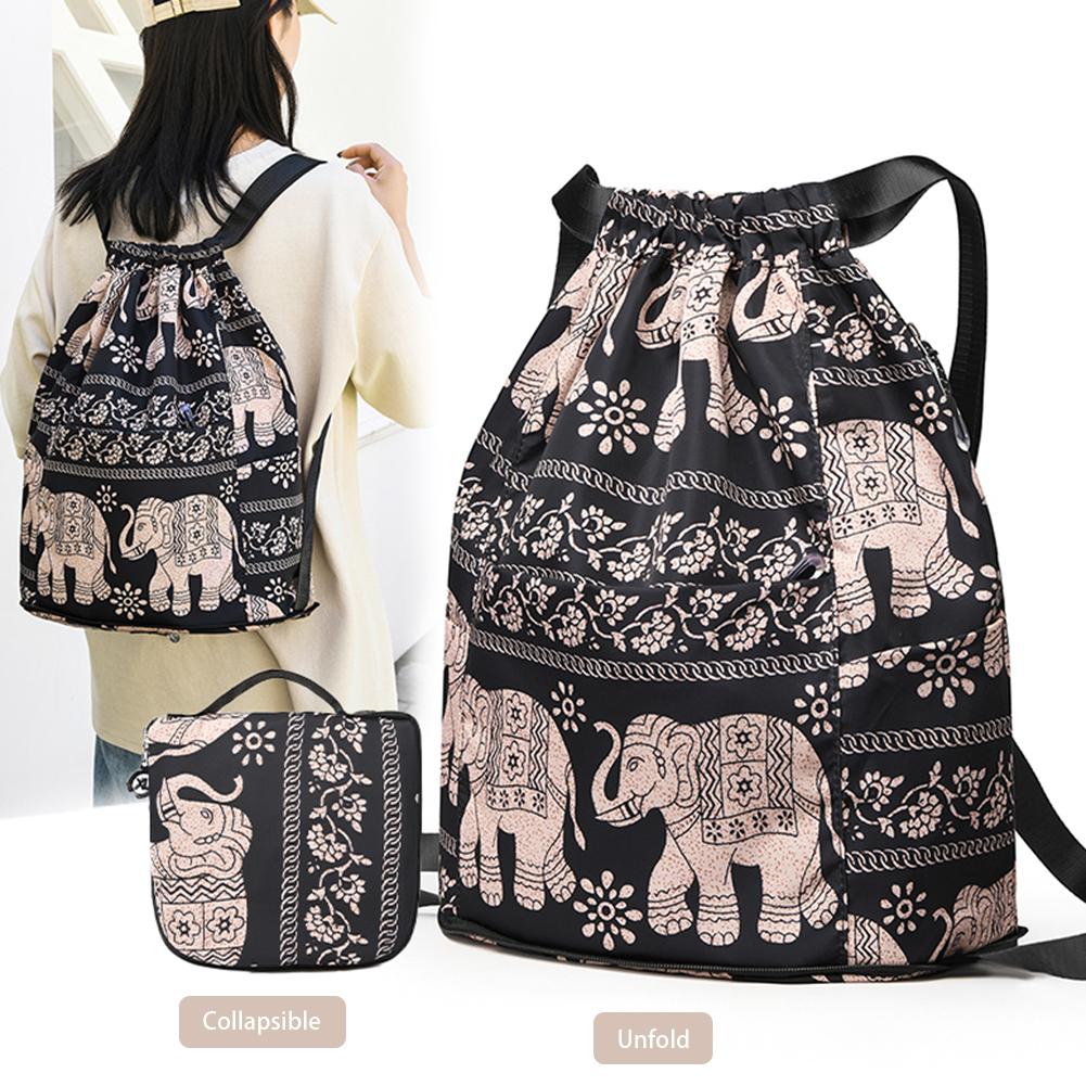 Drawstring Casual Backpack Waterproof Unisex Sports Gym Sack Foldable Multifunctional Multiple Pockets for Hiking Travel Camping