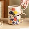 Retro Flower Coffee Cup Breakfast Oat Milk Cup Creative Ceramic Mug Chinese Home Office Afternoon Tea Cup Beverage Gifts