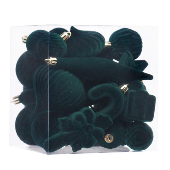 Набор из 28 бархатных елочных украшений: флокированные шары, звезда, елка