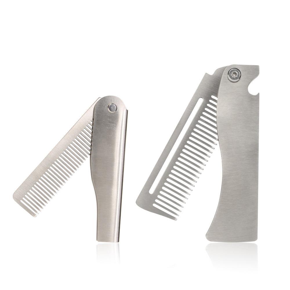 Beard Comb Folding Pocket Beard Combs Hairdressing Hair Styling Comb Portable Steel Combs Salon