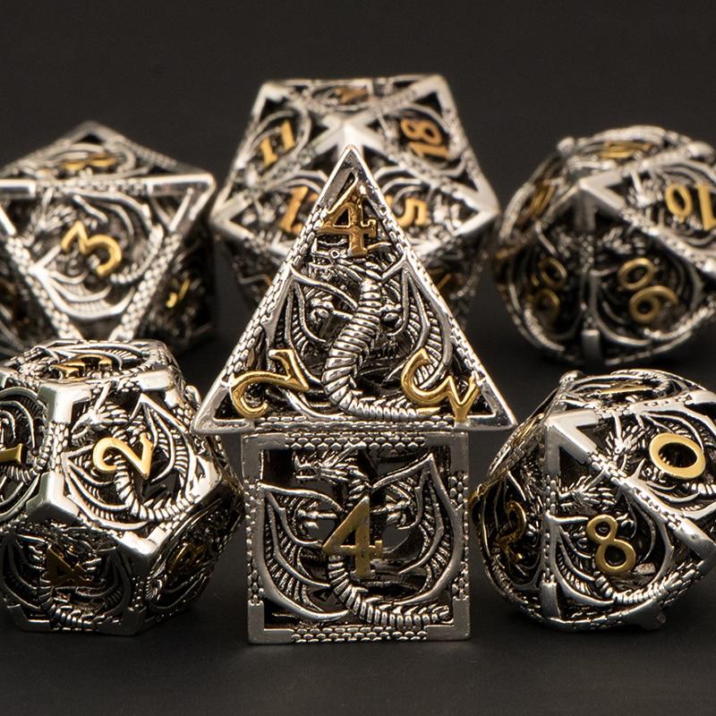Набор полых металлических кубиков Dnd «Подземелье и кровь дракона» D + D кубики D20 D12 D10 D9 D8 D6 D4 РПГ Медные многогранники Игральные кости для ролевых игр