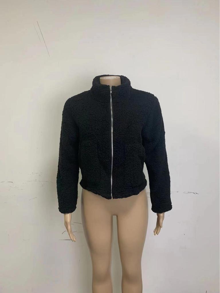 Женский короткий кардиган-жакет из плюшевой овечьей шерсти на осень/зиму 2023