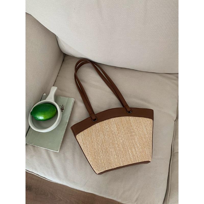 Ретро соломенная плетеная сумка женская отпуск пляж ветер повседневная универсальная сумка-корзина для овощей на плечо модная плетеная сумка