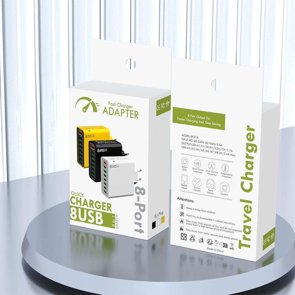 QC3.0 8-Port 30W Multi-USB High-Power Fast Charger (US/EU/Korean Specs)
