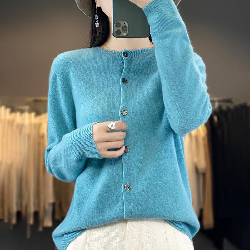 Women's Wool Cardigan: Autumn/Winter Round Neck Long Sleeve Knit Sweater, Slimming & Loose Fit
