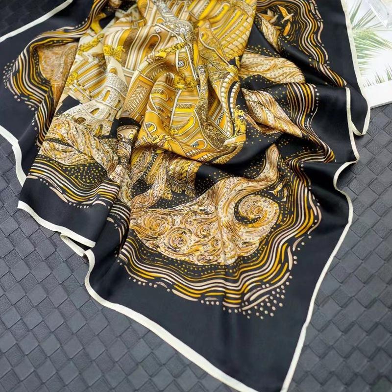 Tower Of Babel Black Gold Classic Versatile 90Cm Silk Satin Mulberry Silk Silk Scarf Large Square Scarf Silk Scarf Jurgen