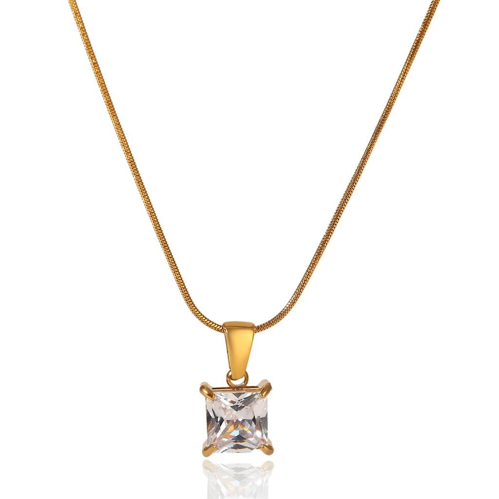 Euro-American Ins style minimalist zircon women's pendant light luxury high-end clavicle chain necklace stainless steel