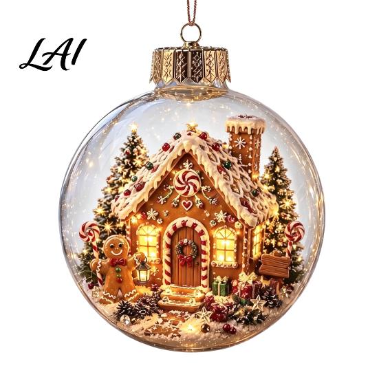 Decorative Holiday Favors Clear Christmas Ball Ornaments Acrylic Hanging Decoration with Gingerbread House Festive Party Supplies Reindeer Santa Tree