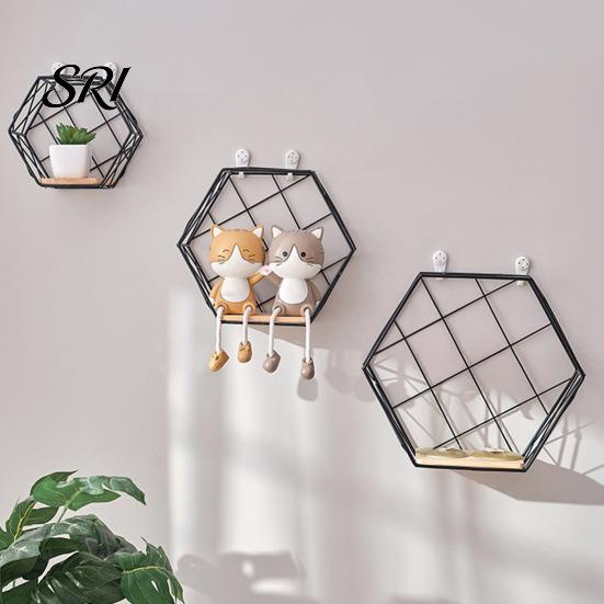 Decorative Wall Storage Shelf Large-Capacity Rack with Hexagonal Shape Art No Drill Display Stand Mounted for Living Room Layered