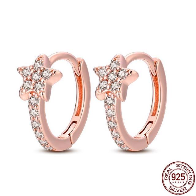 100% настоящие серьги из серебра 925 пробы, снежинка, циркон, в форме сердца, золото, розовое золото, циркон, ювелирные изделия, сверкающий кулон-обруч