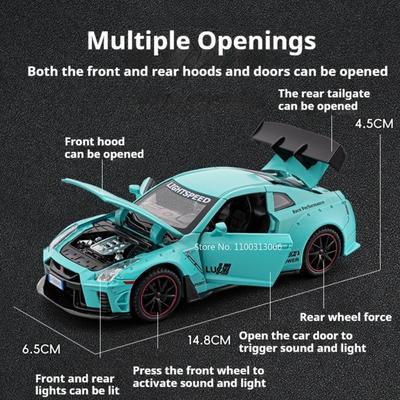 1:32 Металлические литые модели автомобилей GTR MC20 Игрушки Открывающиеся двери Миниатюрные транспортные средства со светом и звуком Спортивный автомобиль для коллекционирования