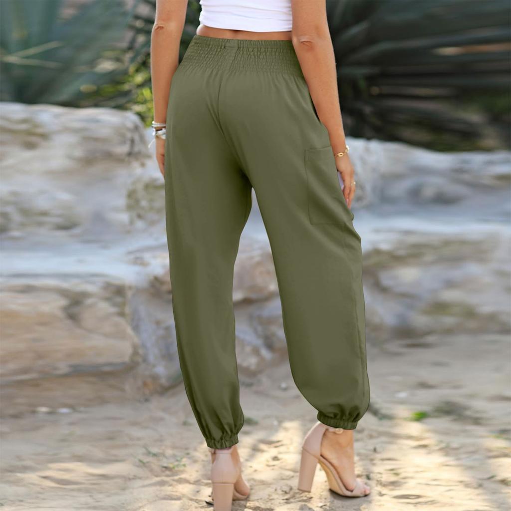 Женские брюки, легкие брюки, летние повседневные пляжные брюки с эластичной резинкой на талии и карманами