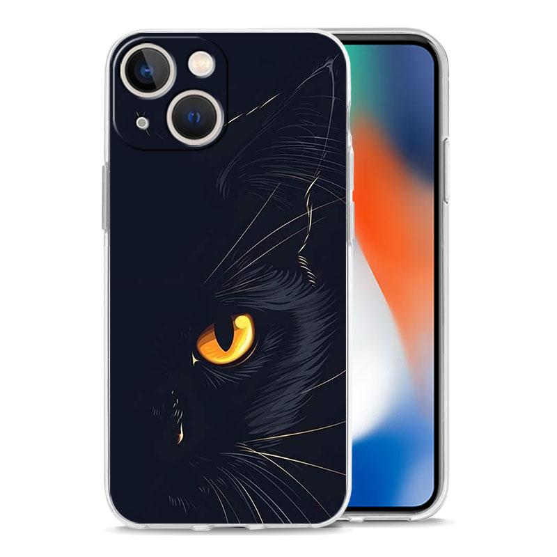 Черный кот Чехол для телефона Для iPhone 17 16 15 11 12 14 13 Pro Max Mini X XS XR 7 8 Plus SE4 17E Ударопрочный Силиконовый Мягкий Чехол Fundas