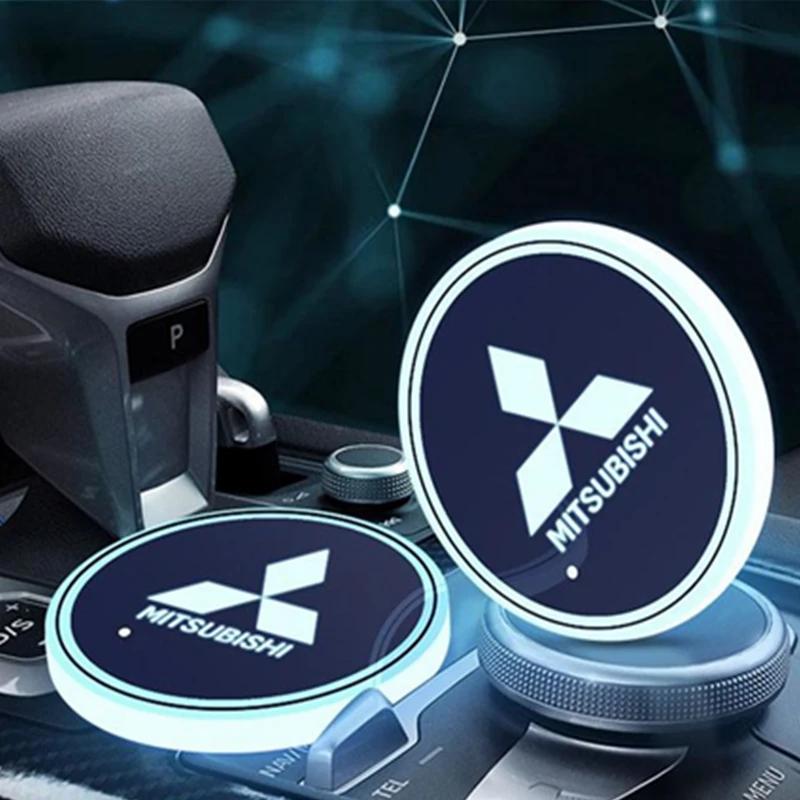 2 шт. 7 цветов Светодиодная подставка-подстаканник с логотипом автомобиля для Mitsubishi Ralliart Lancer 9 10 ASX L200 Colt Pajero Outlander Eclipse