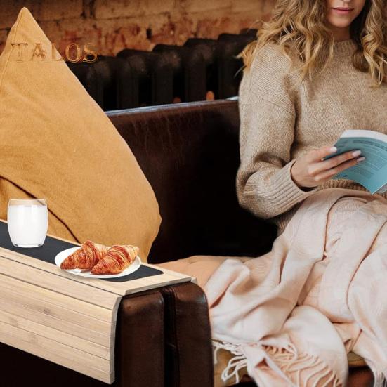 Деревянный поднос для дивана, нескользящий, прочный, многофункциональный, прямоугольный, складной подлокотник для дивана, держатель для кружки кофе, напитков, закусок, органайзер для хранения