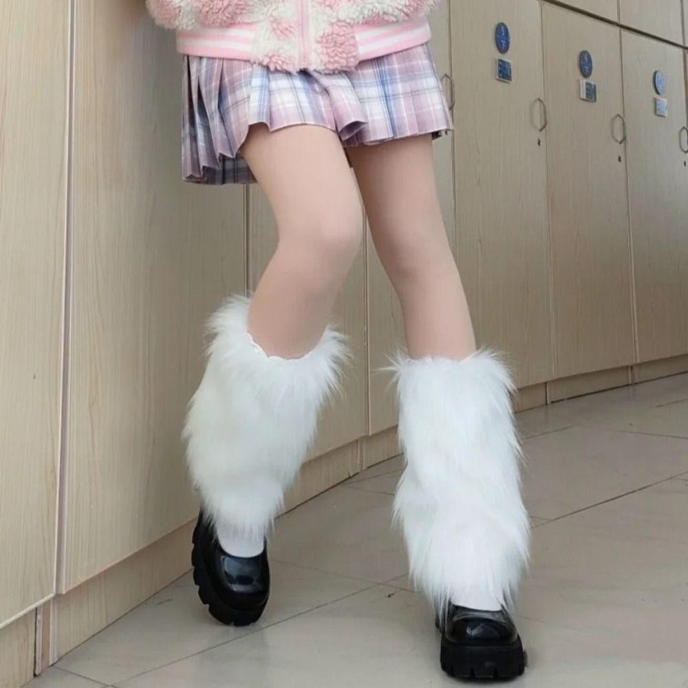 Гетры из искусственного меха в стиле Лолита, утолщенные, длинные носки-гольфы, имитация меха, пушистые гетры, осень/зима