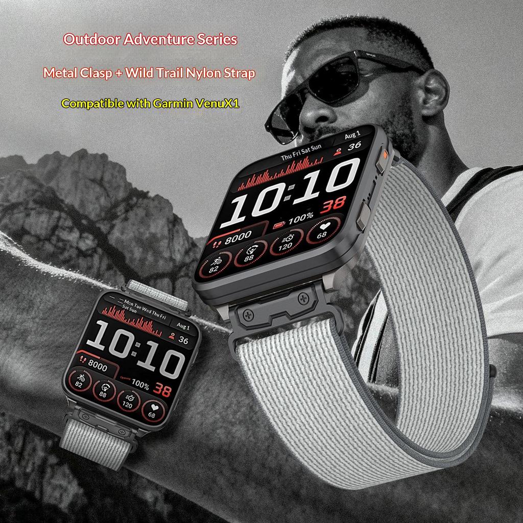 Для Garmin Venu X1 Нейлоновый ремешок-петля с металлическим коннектором Быстросъемный Дышащий ремешок для часов
