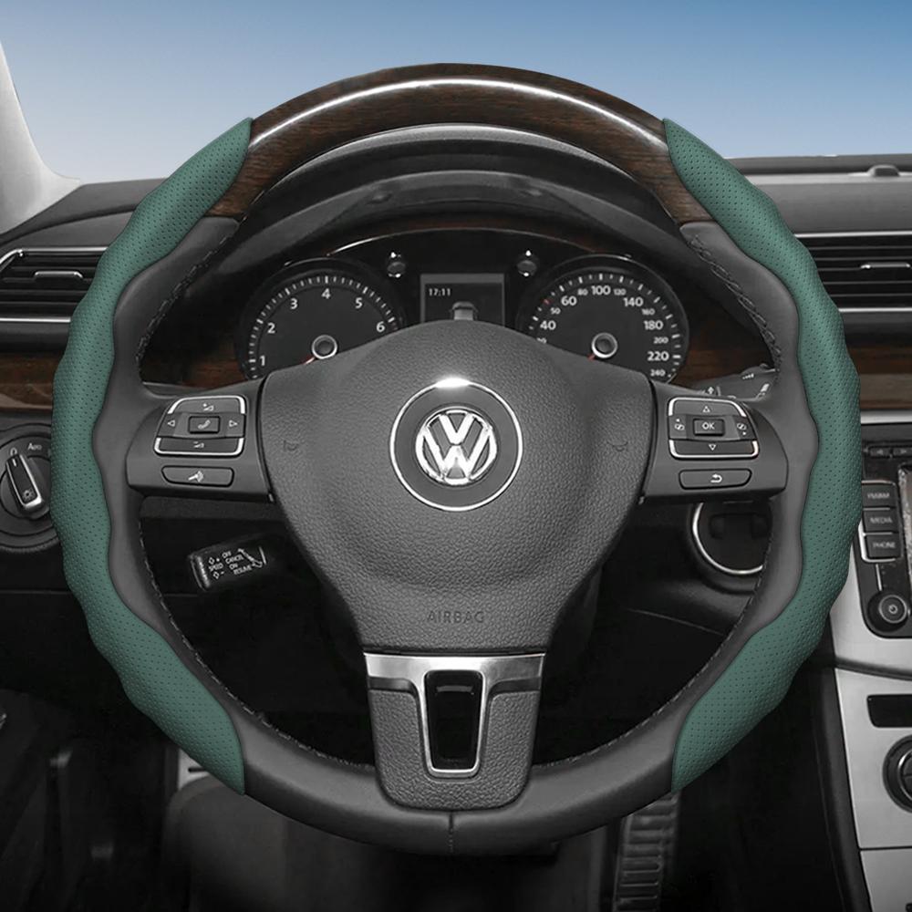 zkfan8 Suitable for Volkswagen Steering Wheel Cover, Wavy Sports Breathable Leather Segmented Anti-Slip Sweat-Absorbing