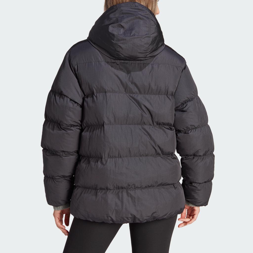 Adidas Оригинальная однотонная стеганая хлопковая куртка с микрологотипом, карманом в одну линию, застежкой-молнией и капюшоном, с двумя застежками, женская куртка черного цвета II8467